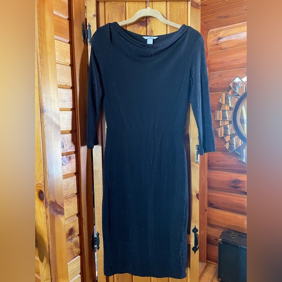 H&M‎ Black and Gold Ribbed Cowl Neck Sheath Dress - Picture 1 of 9